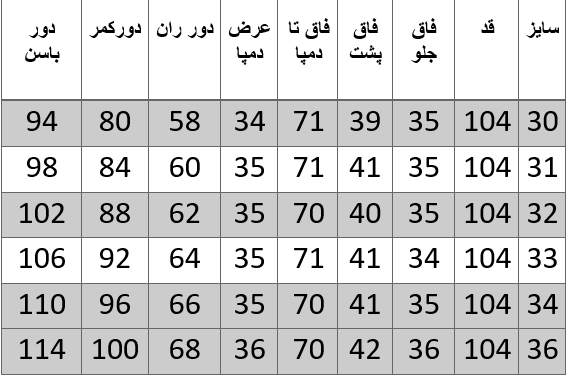 راهنمای سایز