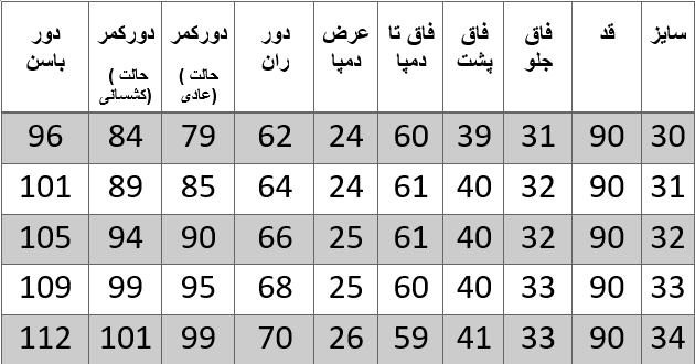 راهنمای سایز