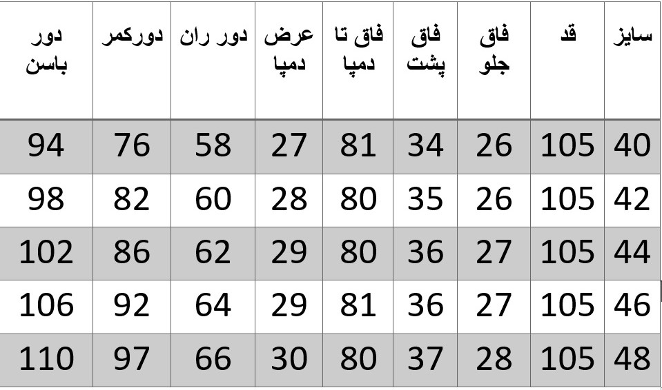 راهنمای سایز