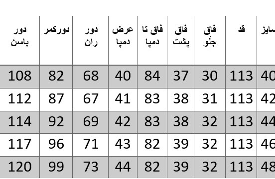 راهنمای سایز