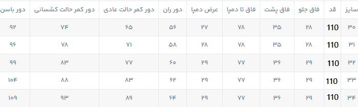 راهنمای سایز