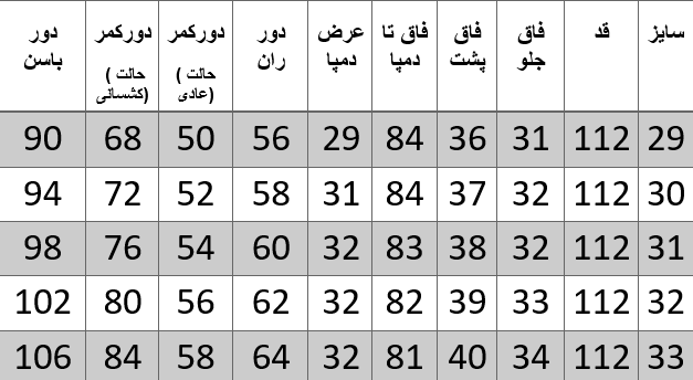 راهنمای سایز