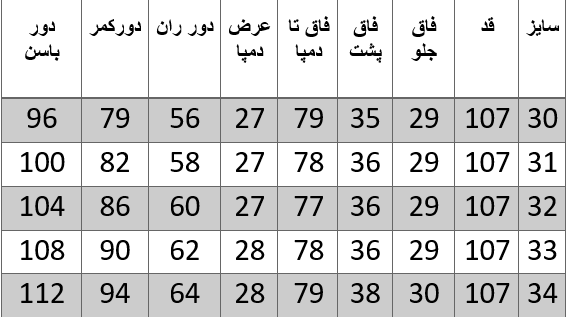 راهنمای سایز