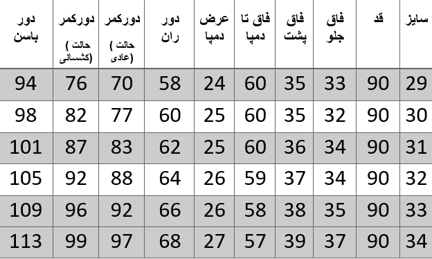 راهنمای سایز