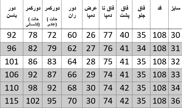 راهنمای سایز