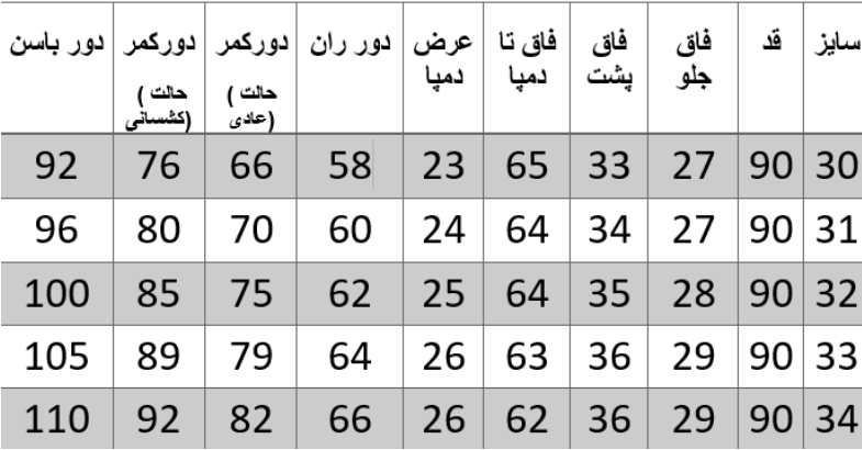 راهنمای سایز