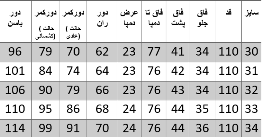 راهنمای سایز