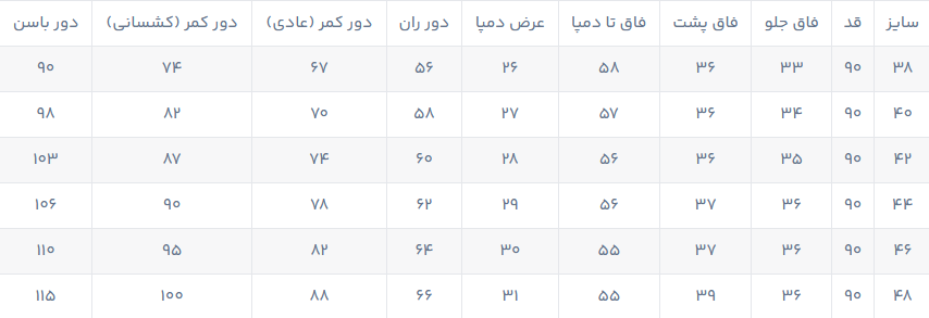 راهنمای سایز
