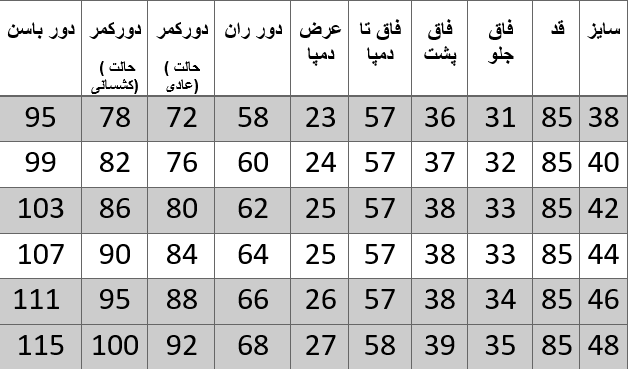راهنمای سایز