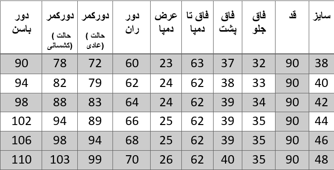 راهنمای سایز