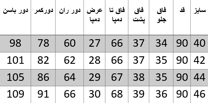 راهنمای سایز