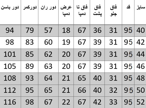 راهنمای سایز
