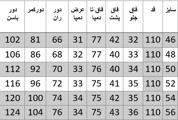 راهنمای سایز