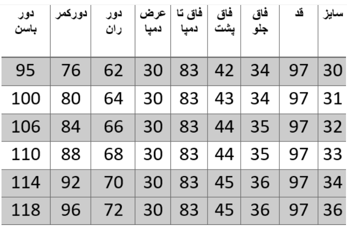 راهنمای سایز