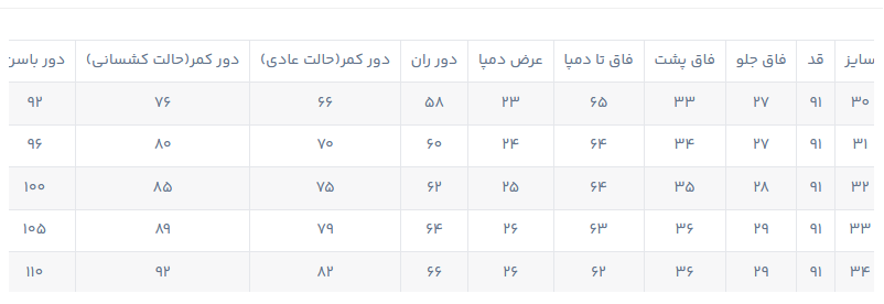راهنمای سایز