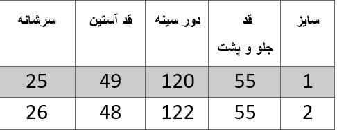 راهنمای سایز