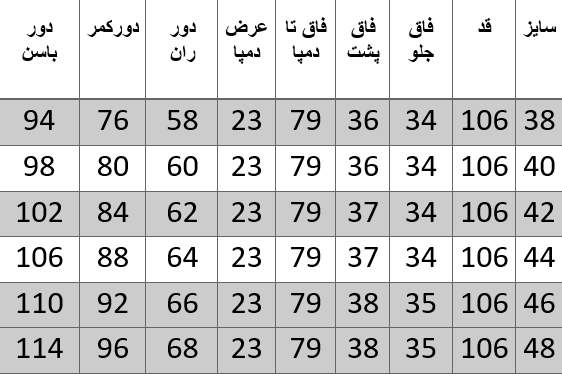 راهنمای سایز