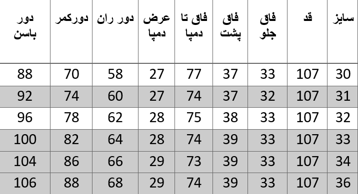 راهنمای سایز