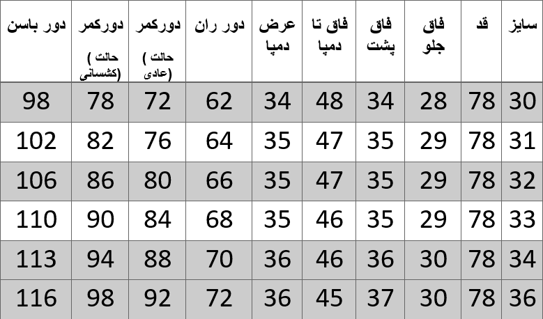 راهنمای سایز