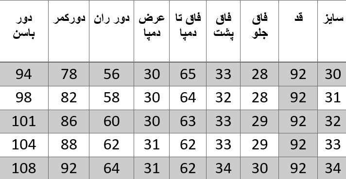 راهنمای سایز