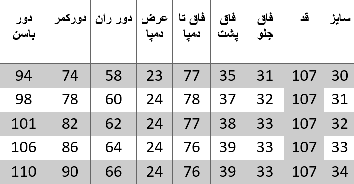 راهنمای سایز