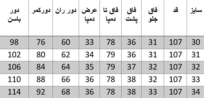 راهنمای سایز