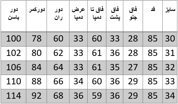 راهنمای سایز
