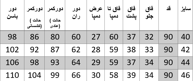 راهنمای سایز