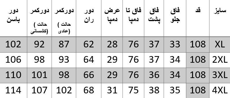 راهنمای سایز