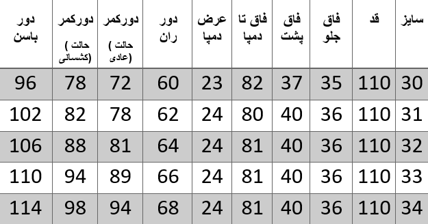 راهنمای سایز