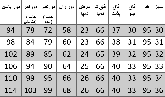 راهنمای سایز