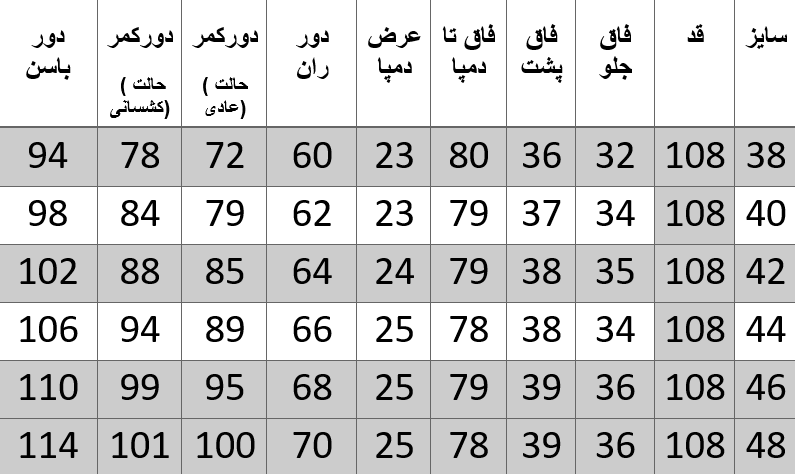 راهنمای سایز