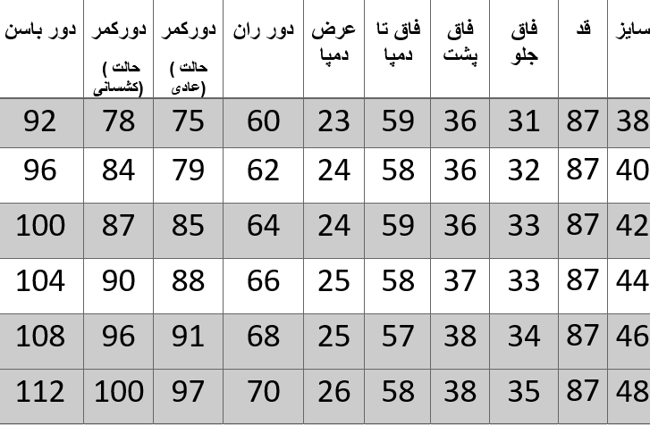 راهنمای سایز