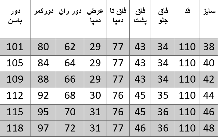 راهنمای سایز