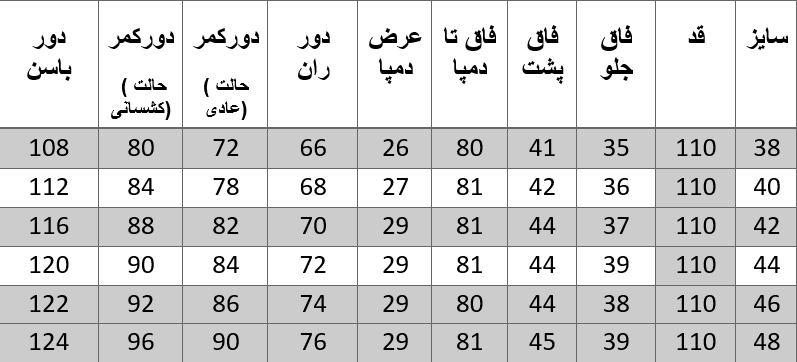 راهنمای سایز