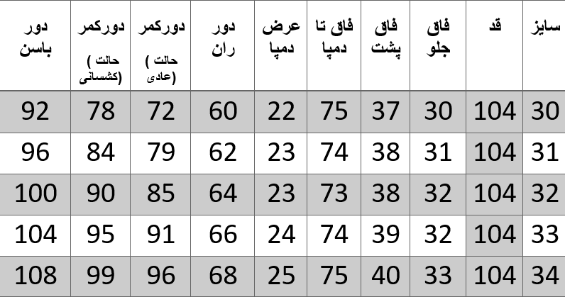 راهنمای سایز