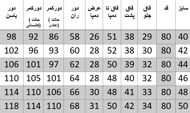 راهنمای سایز