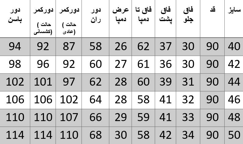 راهنمای سایز