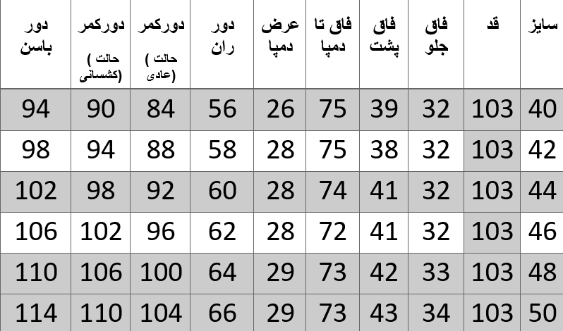 راهنمای سایز