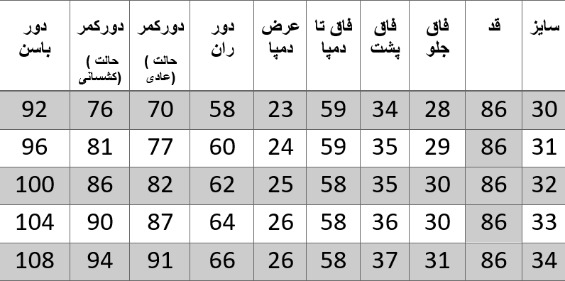 راهنمای سایز