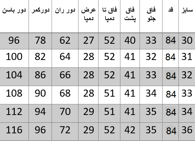 راهنمای سایز