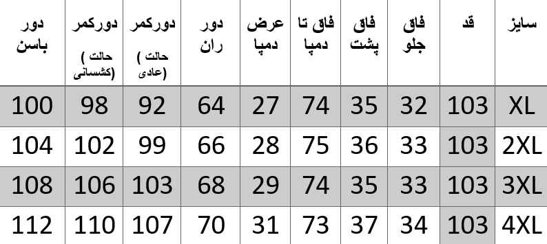 راهنمای سایز
