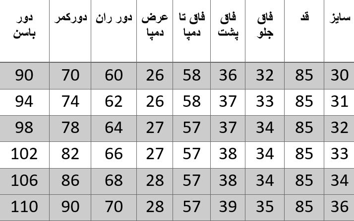 راهنمای سایز