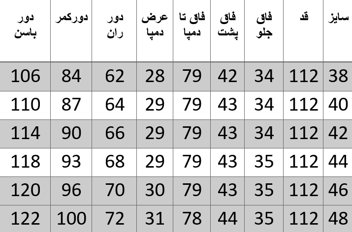 راهنمای سایز
