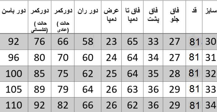 راهنمای سایز