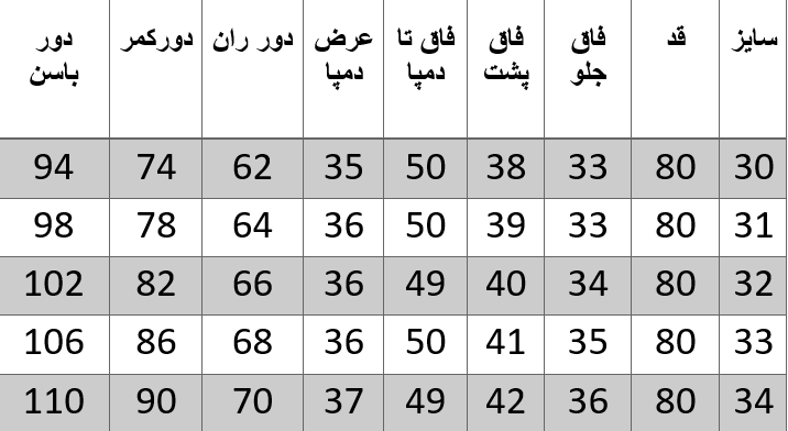 راهنمای سایز