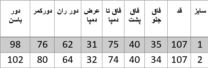 راهنمای سایز