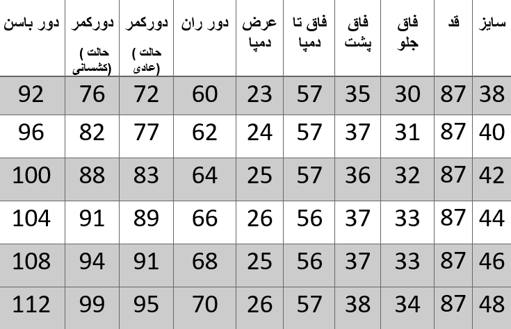 راهنمای سایز