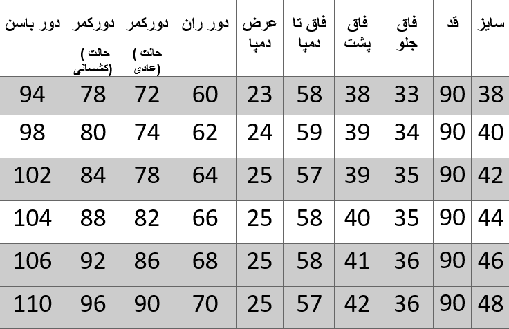 راهنمای سایز