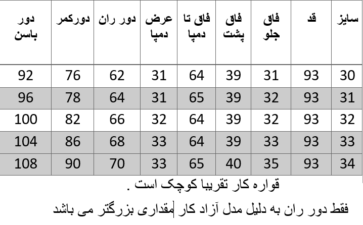 راهنمای سایز